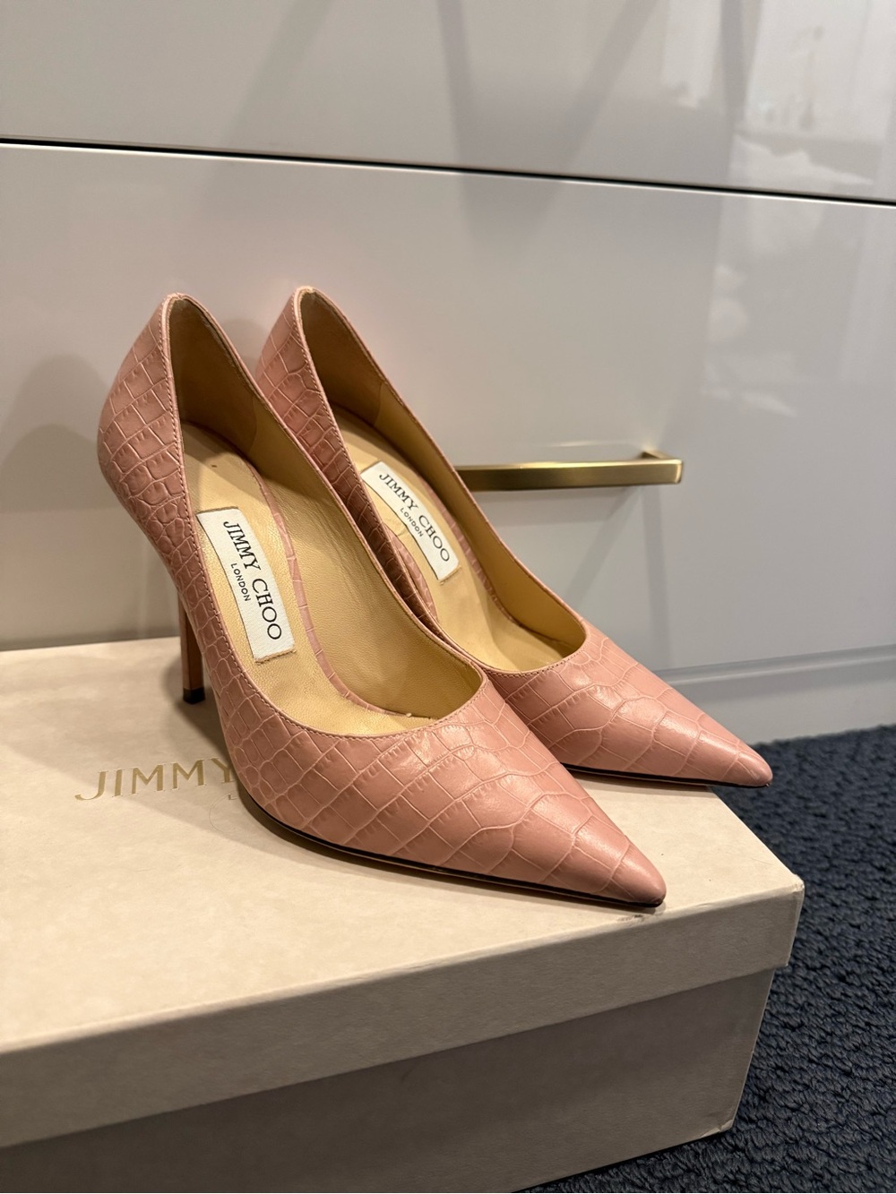 Jimmy Choo Blush Love 100 Croc-Embossed Pointed Toe Pumps